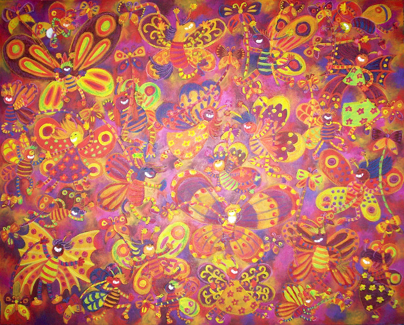 Acrylic and Oil Pastel on Paper by Filipino Artist Jill Arwen Posadas entitled Flutterfest